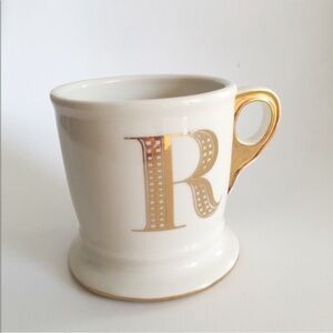 Anthropologie Golden Monogram Mug R - Limited Edition Collectible Coffee Tea Mug